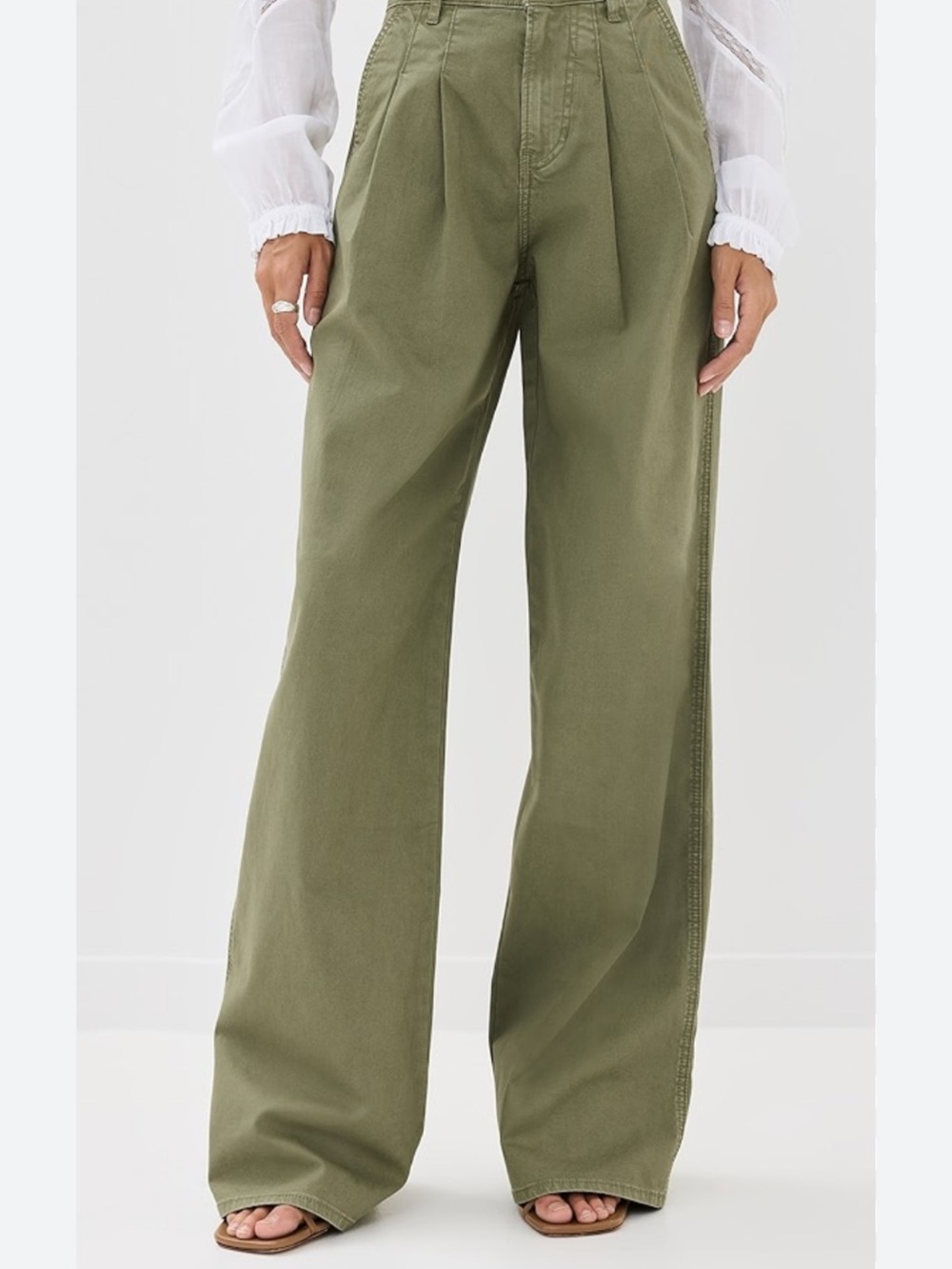 Veronica Beard Mia wide leg trouser high-rise in the color stone army size 29